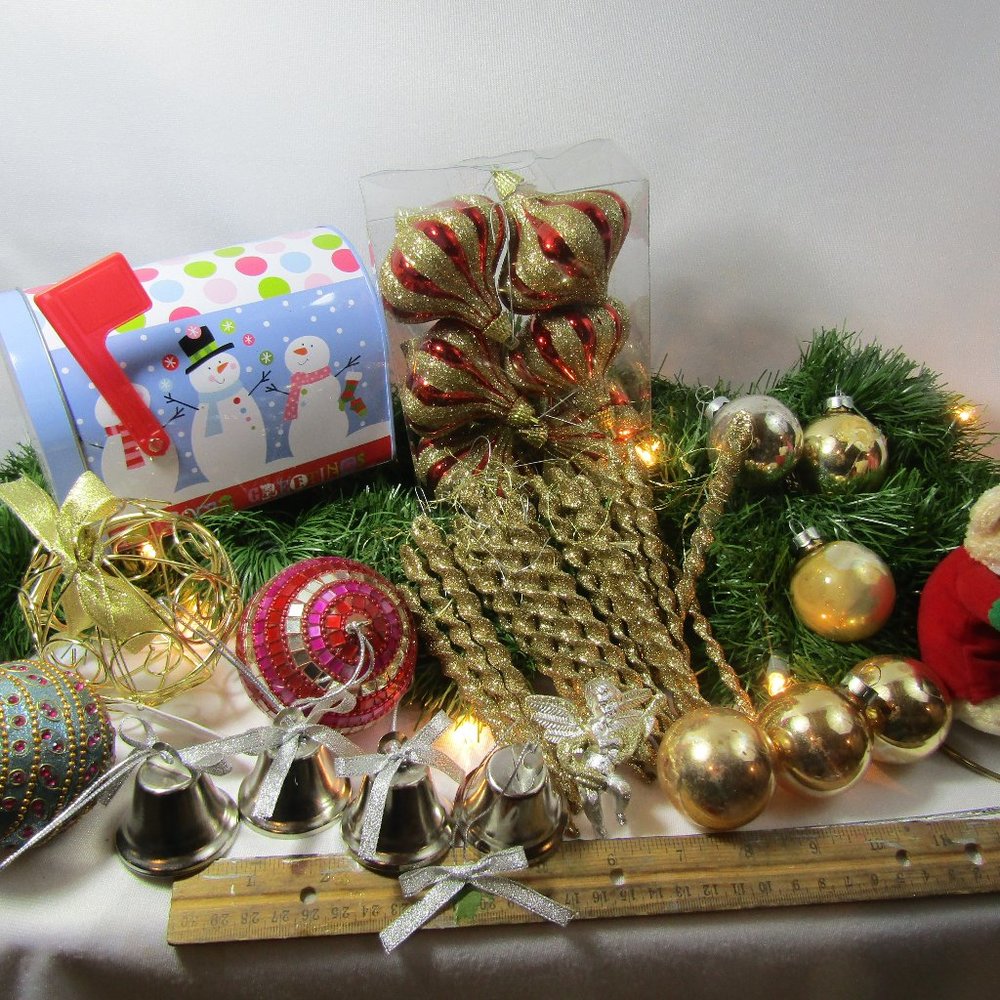 Christmas bulbs, mail box , Christmas ornaments